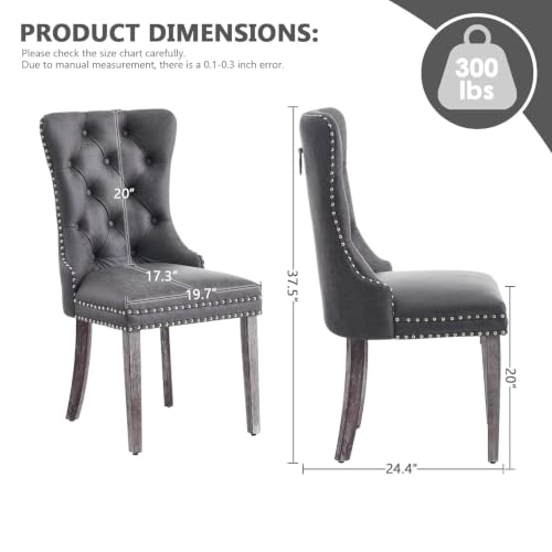 Image of Leather Dining Chairs, Upholstered Dining Room Chairs, Grey, Set of 6