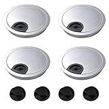 ZHOUSTOU 4 Stück Kabeldurchführung Schreibtisch 60mm Kabeldurchlass Rund aus Metall Zinklegierung Schreibtischkanal mit Bürstendichtung für Büro Arbeitsplatte Tischplatte (Pearl Chrome)