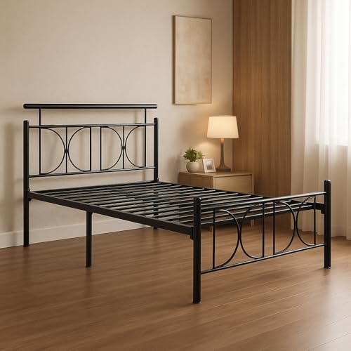 Image of Mexo Metal Extra Single Size Bed Without Storage | Wrought Iron Cot with Headboard & Footboard| Sturdy Powder Coated Platform Bed Extra Single Size Cot for Bedroom (Mexo Black)