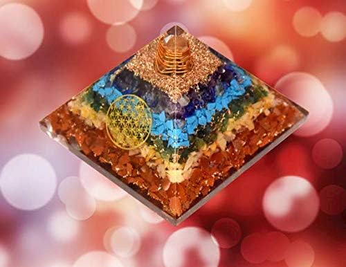Image of Seven Chakra Shree Yantra Crystal Pyramid (2 Inch) | Vastu Correction | Crystal Pyramid for Positive Energy, Meditation, Health, Good Luck | Home & Office Decor