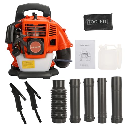 balurukt Soplador de hojas a gas de 52 cc, estilo mochila de soplador de hojas, soplador de polvo de tubo ajustable a gas, soplador de nieve de alta resistencia para todo el año, suministros de jardín