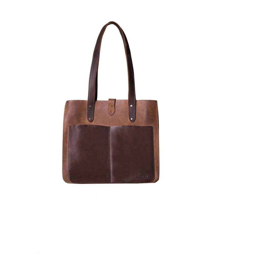 Large Front Pocket Full Grain Leather Women's Tote Bag Includes 41 Year Warranty