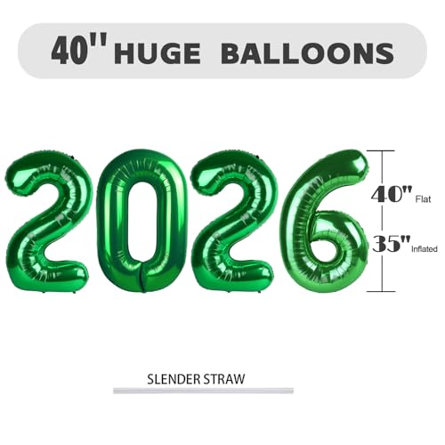 Image of Number Balloons Dark Green 2026 Balloon 40 inch for 2026 Party Decoration | Saturated Color, Large 40 in, With Inflation Straw & Hanging Hole, For Back-To-School Season, Forest Picnic Party, Christmas
