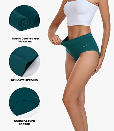 Coskefy Women's High Waisted Underwear Cotton Stretch Briefs Ladies Breathable Seamless Hipster Panties 5 Pcs