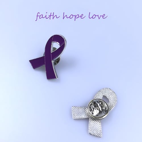 Image of 250 Pcs Purple Ribbon Pins Alzheimers Domestic Violence Awareness Products | Pancreatic Cancer Lupus Awareness Pin