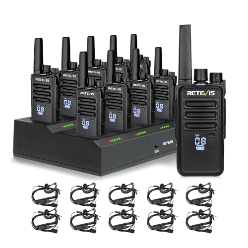 Retevis RT68H 2 Way Radio Long Range, Rechargeable Walkie Talkies with Earpiece, LCD Display, Squelch, 1200mAh, Rugged Two Way Radio(10 Pack with Gang Charger)