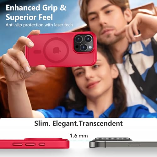 Image of MOCCA Strong Magnetic for iPhone 15 Pro Case, [Compatible with Magsafe][13FT Military Drop Protection] Slim Translucent Matte Shockproof Case for iPhone 15 Pro Phone Case 6.1'', Red