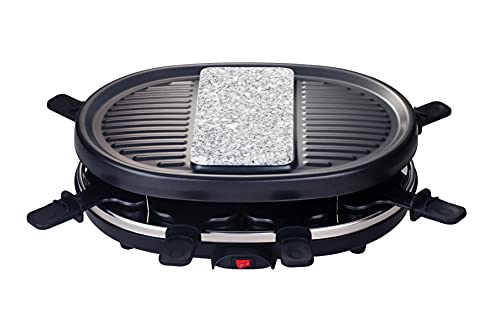 H.Koenig RP80 Raclette-Gerät / 8 Personen / Naturstein und Grillplatte / mit Pfännchen / 900 W / schwarz – Bild 3