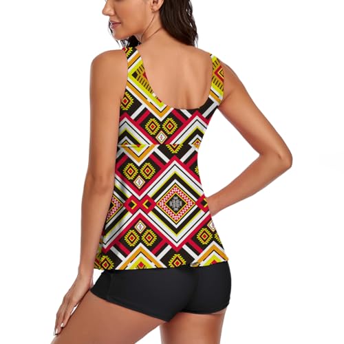 Image of Modest Tankini Swimsuits for Women Two Piece Bathing Suits Floral Print Tank Top with Boyshorts Tummy Control Swimming Suits