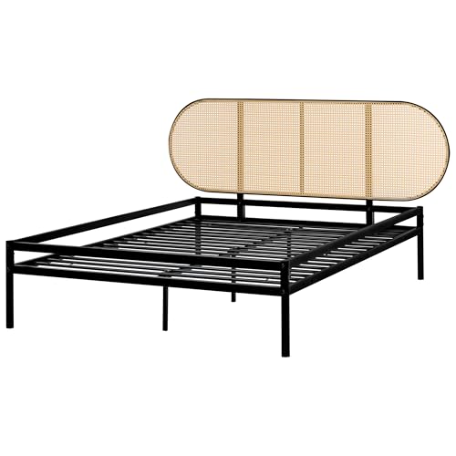 Beliani Metallbett schwarz mit Lattenrost 140x200 cm Wiener-Geflecht Kopfteil Boulin – Bild 5