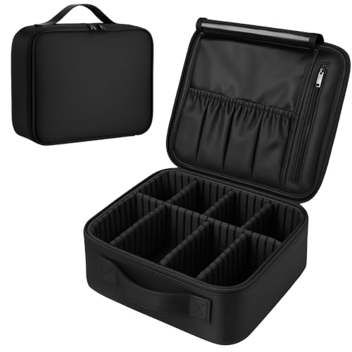 Maleta Organizadora de Maquiagem Profissional, Compartimentos com Divisórias Ajustáveis, Design Portátil, Bolsa de Cosméticos, Preta