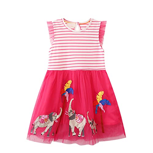 Image of HILEELANG Toddler Girls Short Sleeve Dress Easter Cotton Casual Summer Appliques Shirt Jersey Dresses