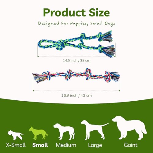 Image of 2 Pack Dog Rope Toy for Small Dogs, Durable Cotton Puppy Teething Toys | Puppy Chew Toys for Teething, Small Dog Toys for Aggressive Chewers, Interactive Tug of War Dog Toy for Puppies Boredom