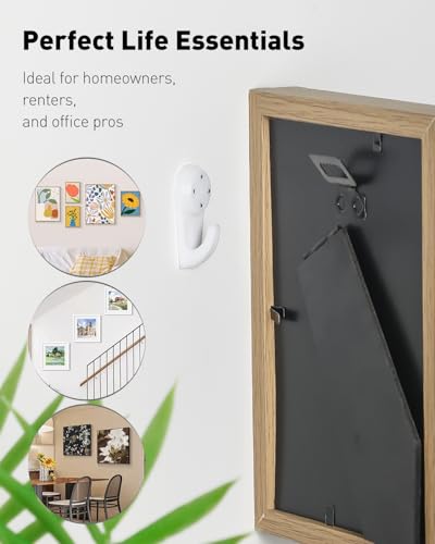 Image of Uniclife 60 Pcs Picture Hangers Hanging Kit for Hard Walls, Picture Hooks, Non-Trace Wall Hooks with Nails, White Picture Hangers Stucco Hooks for Photo Frame, Painting and Art