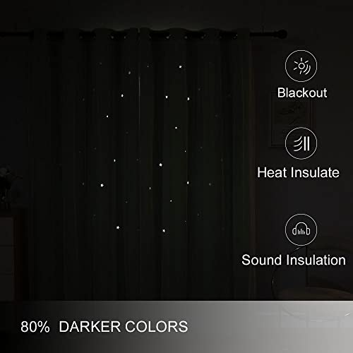 FANLI 2 Panels Star Blackout Curtains for Kid Girls Bedroom Living Room Darking Stripe Double Layer Star Cut Out Wall Home Decor Gradient Grommet Window Curtains (Green 84L)
