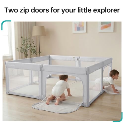 Image of Doradotey 8-Panel Foldable Baby Playpen for Toddlers 1-3, Adjustable Shape Large 59x71 Indoor Playard, No Tools Assembly, 360 Breathable Mesh, Separate Washable Panels Safety Fence, Grey