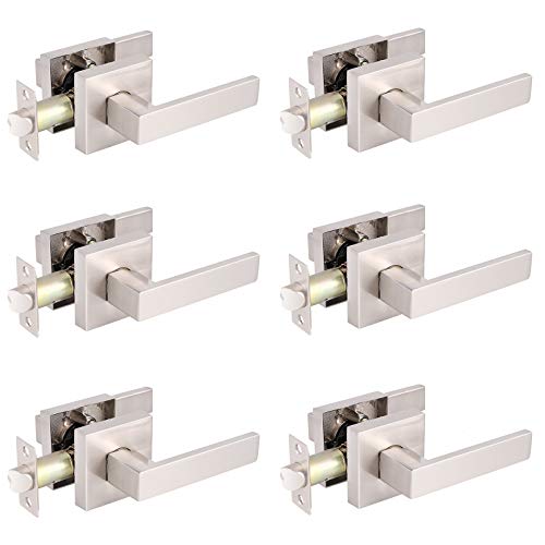 Black Friday - 80% OFF Gobrico 6 Pack Hall and Closet Levers Passage Door Handles Locks for Interior Door Satin Nickel Finished with Square Plate