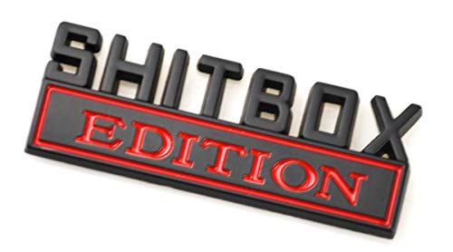 Image of 2pcs Metal Shitbox Edition CAR Emblem Badge 3D Sticker Decal Compatible with F-150 F250 F350 Silverado 1500 2500 3500 (Black Red)