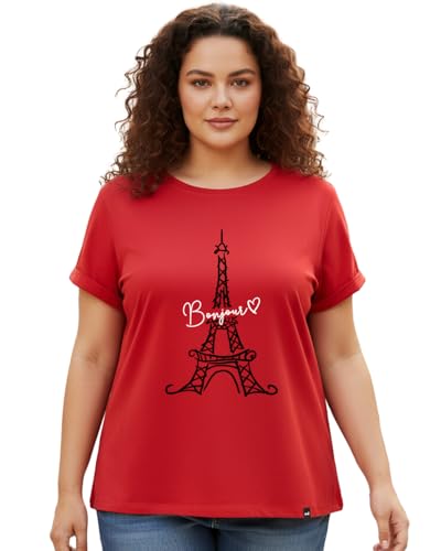 Image of Bewakoof Women's Cotton Graphic Print Relaxed Fit Round Neck Plus Size T-Shirt