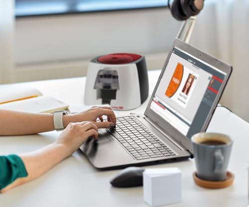 Badgy100 Plastic Card Printer with Badge Studio - ID Design Software for Full Color, Custom, Tamper Proof ID Badges in Seconds