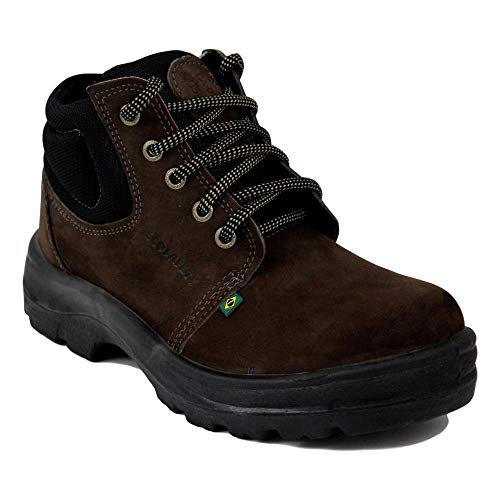 Bota Botina Segurança Bico De Pvc Couro Nobuck (39, MARROM)