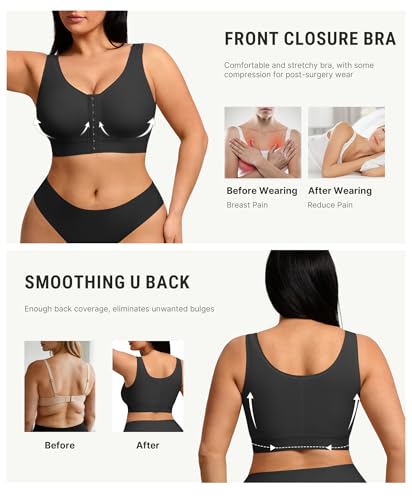 Image of FeelinGirl Mastectomy Bras for Women Compression Post Op Surgery Bra Front Closure Surgical Recovery Everyday Bra