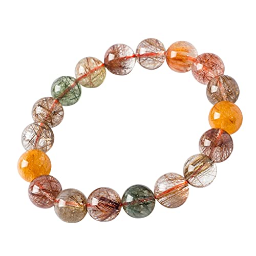 Bracelet quartz rutilé coloré de 11mm, bijou en perles rondes de cristal naturel de quartz