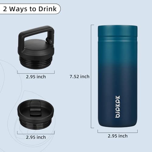 Image of BJPKPK 20 oz Insulated Travel Water Bottle, Coffee Tumbler Stainless Steel | Double Wall Vacuum, Leakproof, Thermal, Keeps Hot /Cold, BPA Free, Dishwasher Safe, Spill Proof, Wide Mouth, 2 Lids, Sea