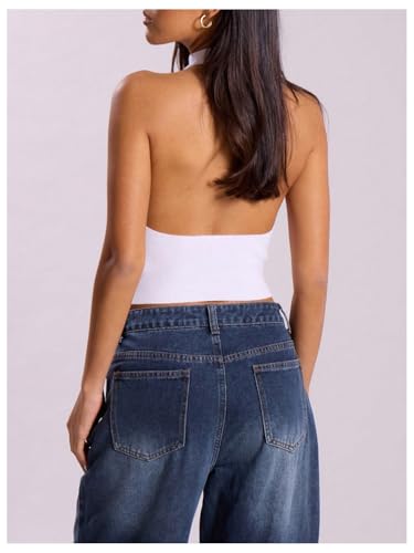 Image of MakeMeChic Women's Y2k Halter Mock Neck Top Going Out Sleeveless Backless Knit Top