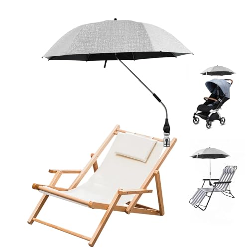 Jokapy Garden Umbrella Parasol Portable Camping Chair Umbrellas Multifunctional Clip-on Beach Umbrella with Universal Clamp 360 Adjustable Beach Chair Parasol Umbrellas for Wheelchair (Grey)