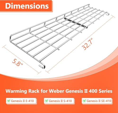 Image of 66045 Grill Warming Rack for Weber GS4 Genesis II E-410 S‑410, SE‑410 Grills & 400 Series Grills, Foldable Stainless Steel Warming Rack for Genesis 66045