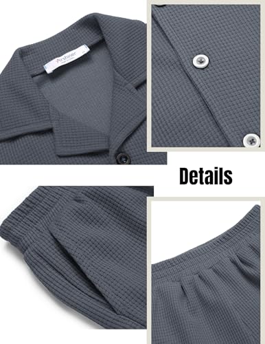 Image of Arshiner Toddler Boys 2 Piece Summer Outfits Waffle Knit Short Sleeve Button Down Shirt & Casual Shorts Sets Size 2-7