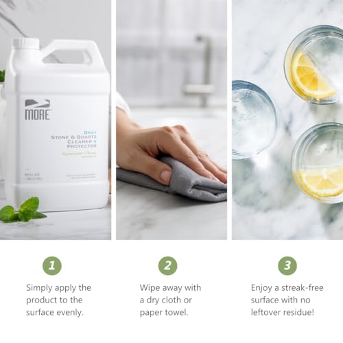 MORE Stone & Quartz Cleaner + Protector - Water-Based Surface Care Spray Refill - For Kitchen & Bathroom Countertops - Daily Cleaner/Protector - Peppermint-Thyme Essential Oil - 128oz - Thumbnail 5