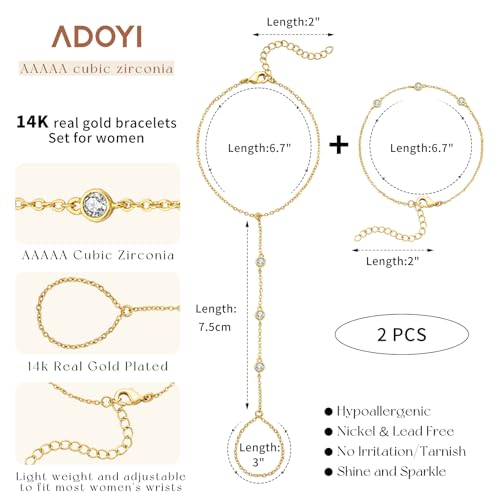 Image of adoyi Gold Bracelets for Women, 14K Gold Plated Stackable Bracelet Stack Set Adjustable Charm Paperclip Chain Cuban Link Layered Waterproof Jewelry Sets Gifts for Womens 6.5 Inch