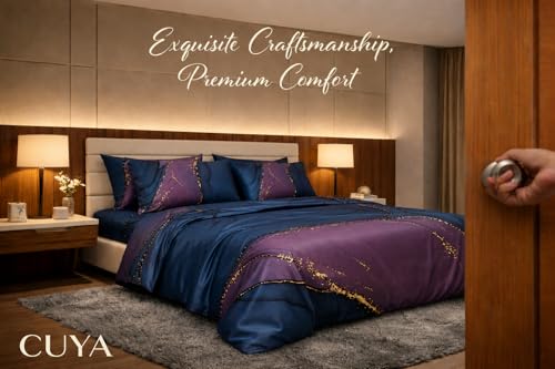 Image of Print Story Heavy Glace Cotton Double Size Flat Bedsheet - Navy Blue Marble Dream | Marble Design Cotton Bedsheet for Double Bed with Pillow Covers