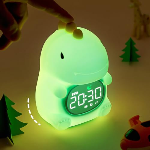 TechCharm Boom Dinosaur Smart Alarm Clock Night Light, Exclusive for Kids. Dinosaur-Themed Wake - up Essential & Sleep Trainer. Dinosaur Night Light with White Noise Sleep - Aid Feature