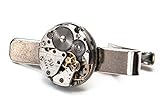 Jeff Jeffers Handmade - Pasador de corbata con reloj automático (redondo, para hombre, con bolsa de regalo, para bodas), diseño steampunk, color plateado