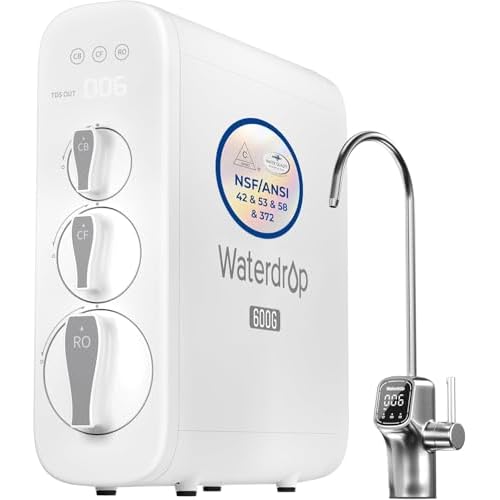 Waterdrop G3P600 Reverse Osmosis System, 8 Stage Tankless Reverse Osmosis Water Filter, NSF/ANSI 42 & 53 & 58 & 372 Certified, Under Sink RO System, 2:1 Pure to Drain, Smart LED Faucet