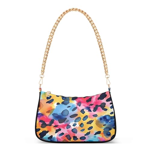 Shoulder Bags for Women Watercolor Leopard Print Hobo Tote Handbag Small Clutch Purse with Zipper Closure