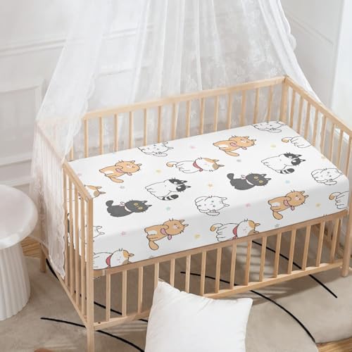 Image of Cat Flower Fitted Crib Sheet Cartoon Cats Baby Crib Sheet Fit Standard Crib and Toddler Mattress,Crib Mattress Sheets for Boys Girls 28 inchx52 inch