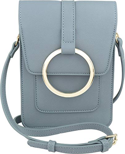 B BRENTANO Vegan Small Flap-Over Crossbody Bag and Waist Purse with RIFD Blocking (Blue)