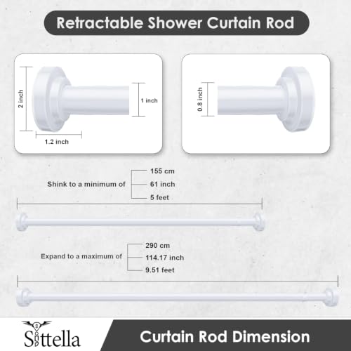 Image of SITTELLA (85Cm To 140Cm) Extendable Shower Curtain Tension Rod Non-Drilling Anti-Skid Spring Pull Rod - Stainless Steel, White