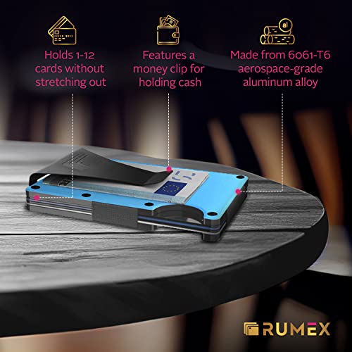 RUMEX Men’s Metal Wallet & Card Holder - RFID Blocking Anti-Theft Slim Wallet for Men - Sleek & Minimalist Metal Design - Men’s Card Organizer & Money Clip - BLUE4