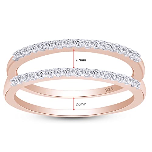 AFFY Round Cut White Cubic Zirconia Enhancer Guard Ring for Women – 14K Gold Over Sterling Silver Double Band Ring Wrap for Engagement & Wedding Rings3