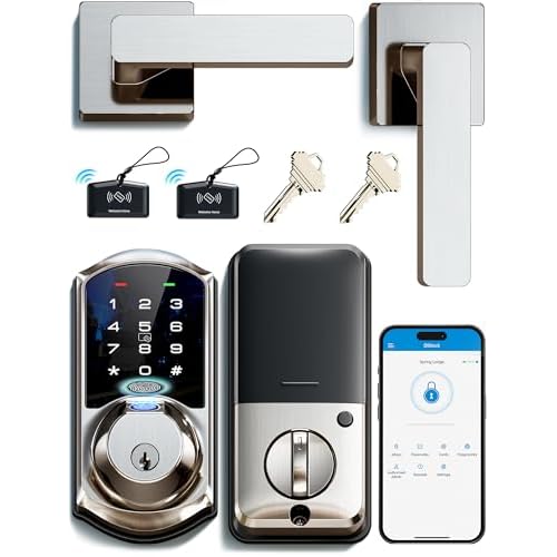 Veise VE07-L Fingerprint Smart Locks for Front Door with Zinc Alloy Handle Set, App Control, Keyless Entry, Electronic Digital Keypad Deadbolt, Auto Lock, Waterproof, Easy to Install, Satin
