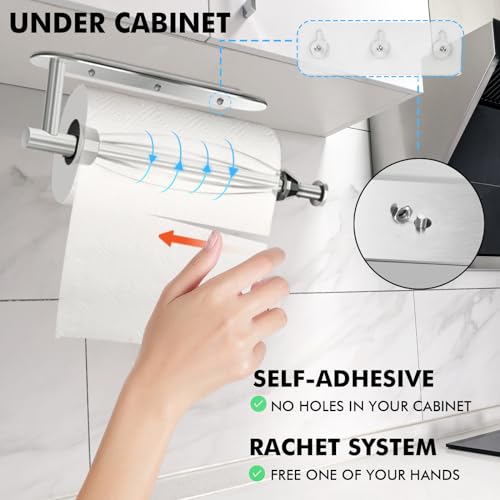 Image of KIHOGEM Magnetic Paper Towel Holder, One Hand Operable Paper Towel Holder Wall Mount with Strong Magnetic Backing and Self-Adhesive for Kitchen Refrigerator RVs Grill Garage(Silver)