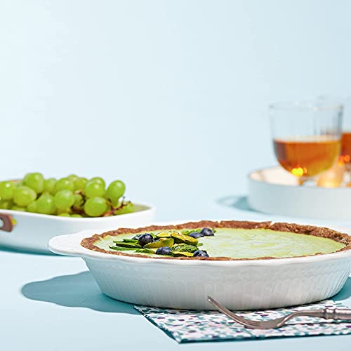 Lifver Ceramic Pie Pans For Baking 10.6 Inches, 35 Oz White Farmhouse Pie Dish, Pie Plate For Dessert Kitchen, Round Baking Dish Pan For Dinner, Oven, Freezer, Microwave Safe #TOP5