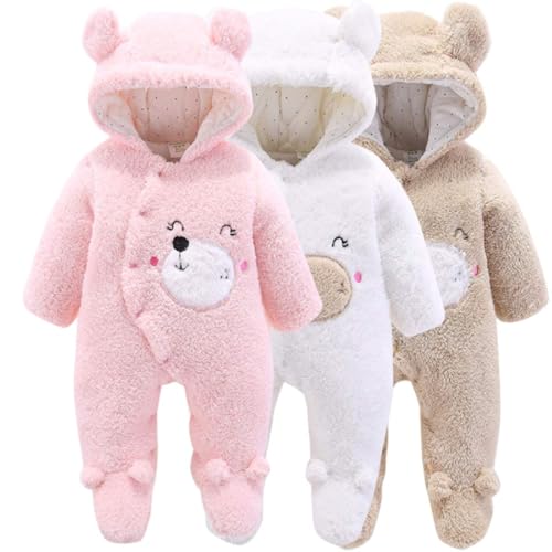 Image of Haokaini Newborn Bear Warmer Snowsuit Cotton Fleece Hooded Romper Jumpsuit for Baby Girls Boys