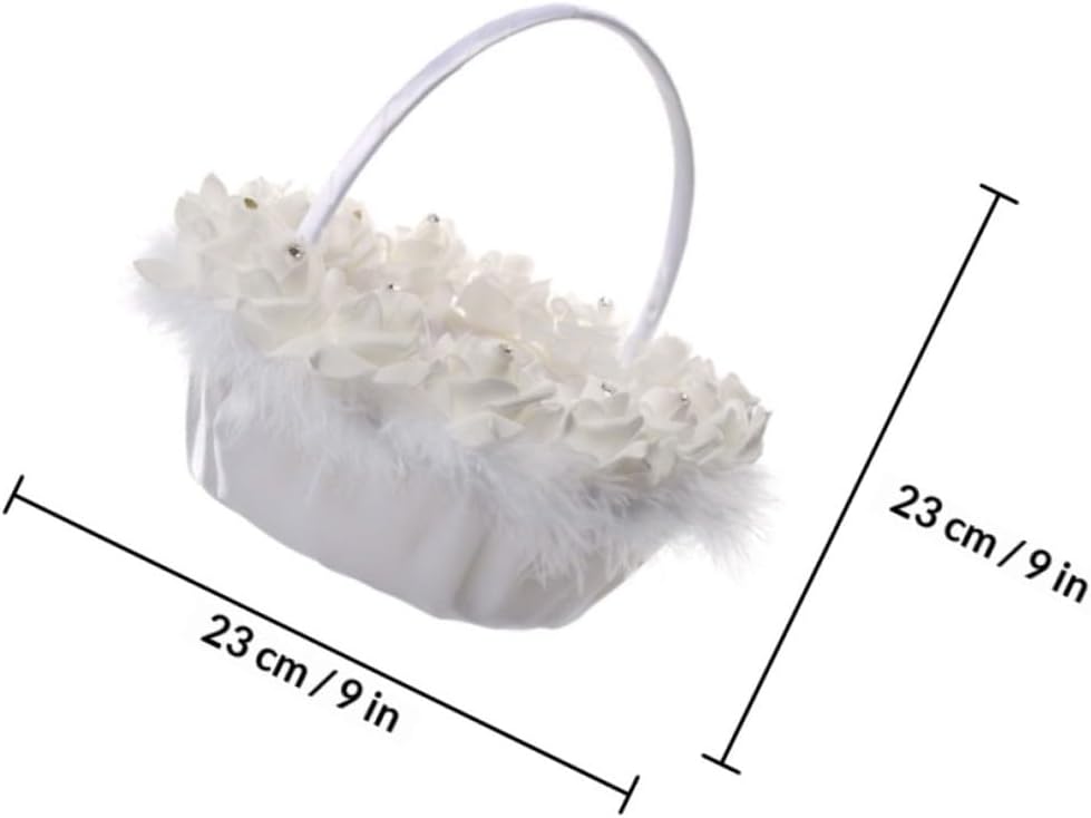 Wedding Flower Holder Handheld Basket White Delicate Flower Girl Basket for Wedding Supplies Ceremony Use