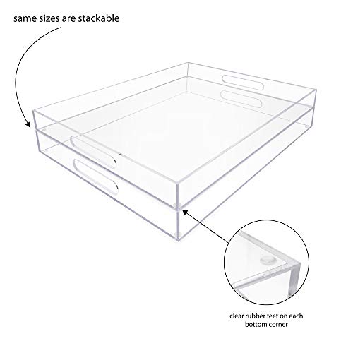 Isaac Jacobs Clear Acrylic Serving Tray (16X20) With Cutout Handles, Spill-Proof, Stackable Organizer, Space-Saver, Food & Drinks Server, Indoors/Outdoors, Lucite Storage Décor & More #TOP3